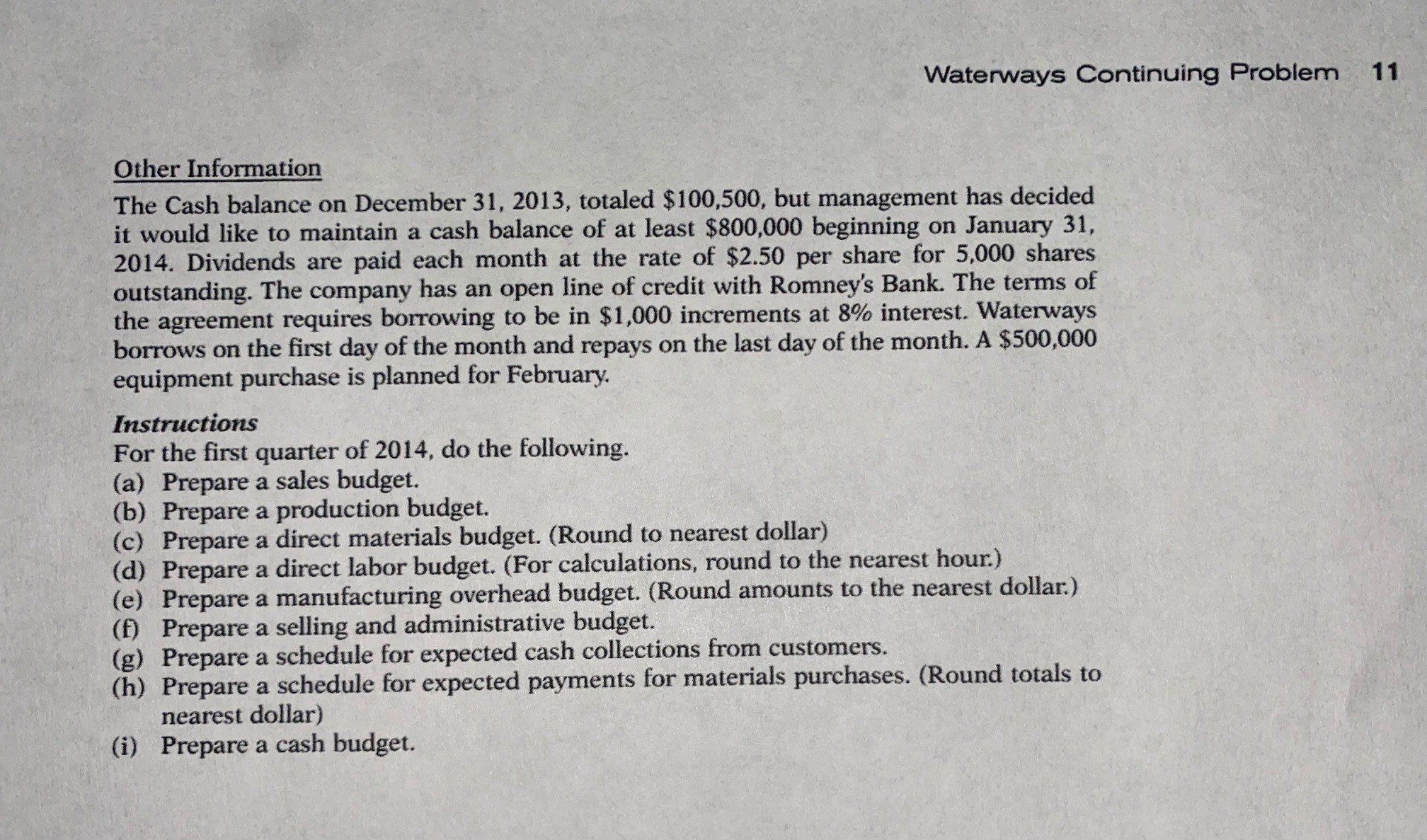of the Waterways Problem from Chapters 1 through 8.) WCP9 Waterways Corporation
