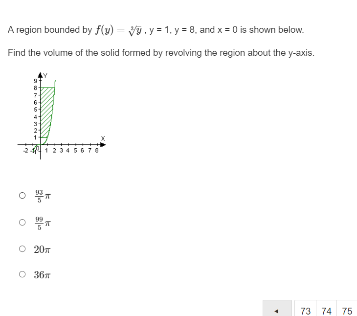 x = 4 is shown below. Find the volume of the solid