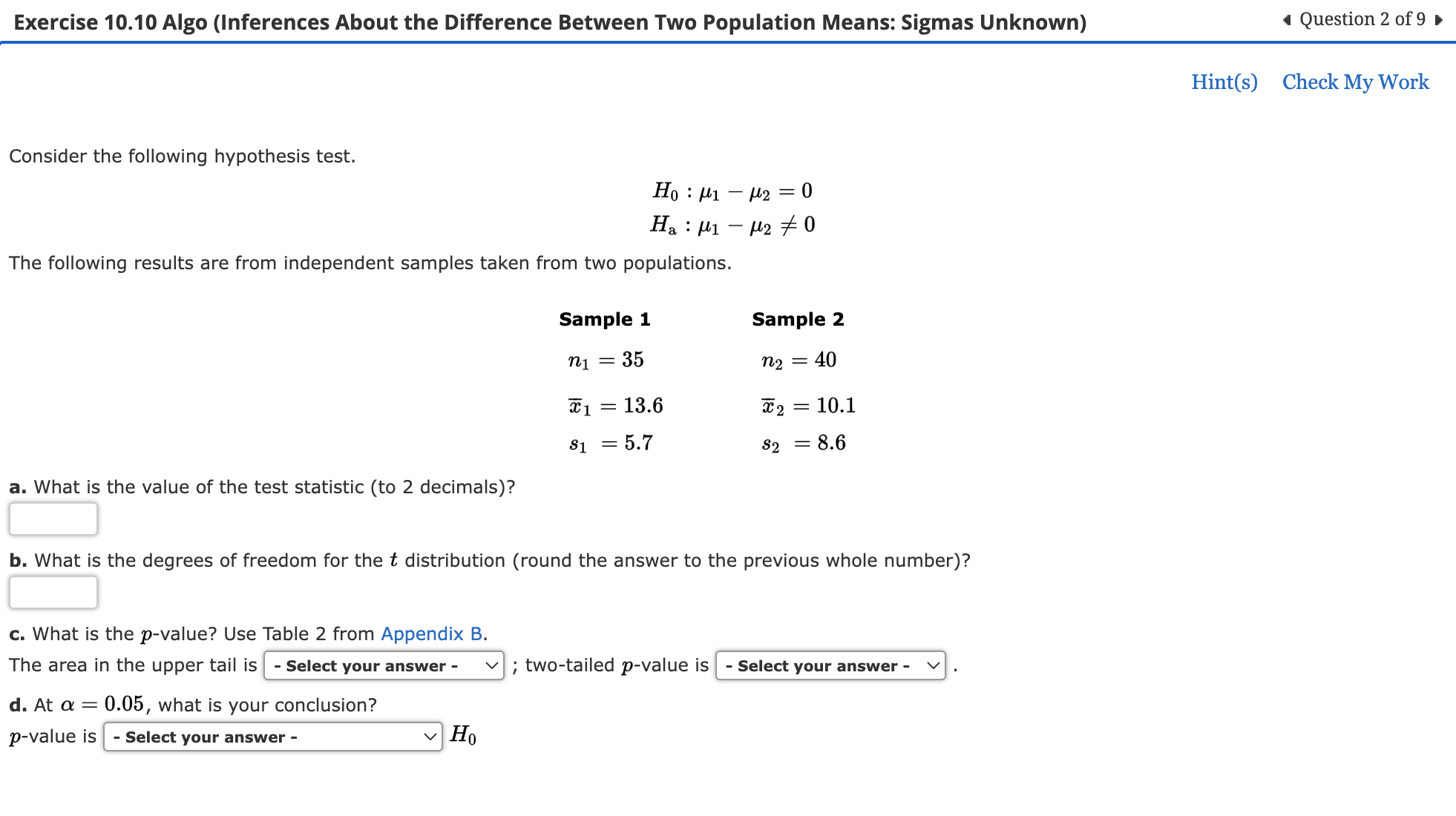 1a, 1b, 2a, 2b, etc...). No explanation needed.1. Exercise 10.09 Algo (lnferences
