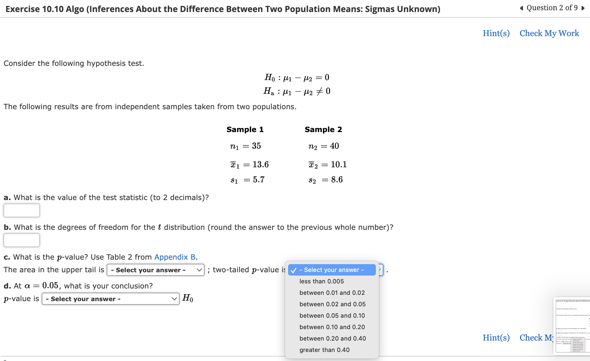 ' Hint(s) Check My Work Consider the following results for independent random