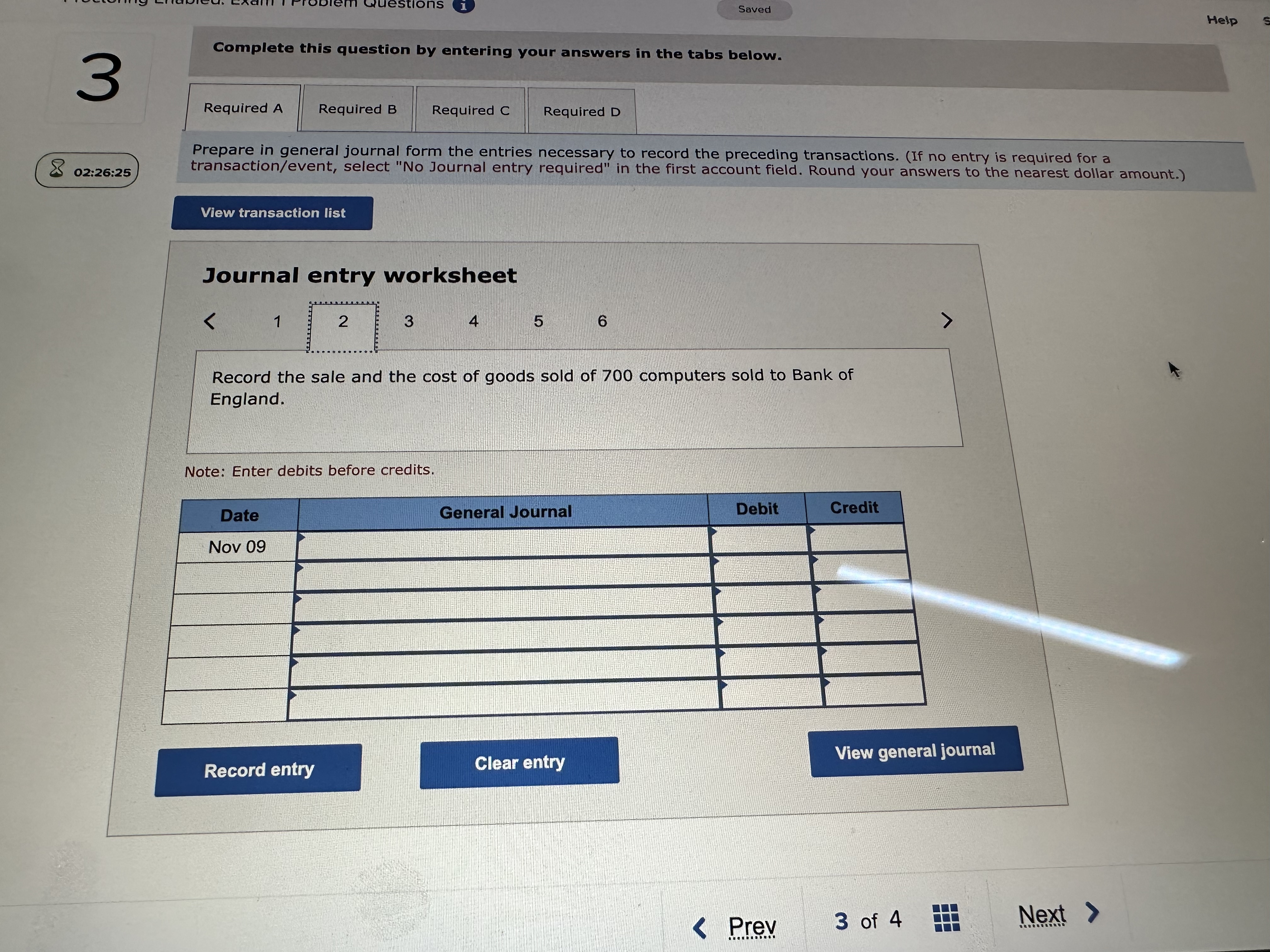  Saved Help Complete this question by entering your answers in the