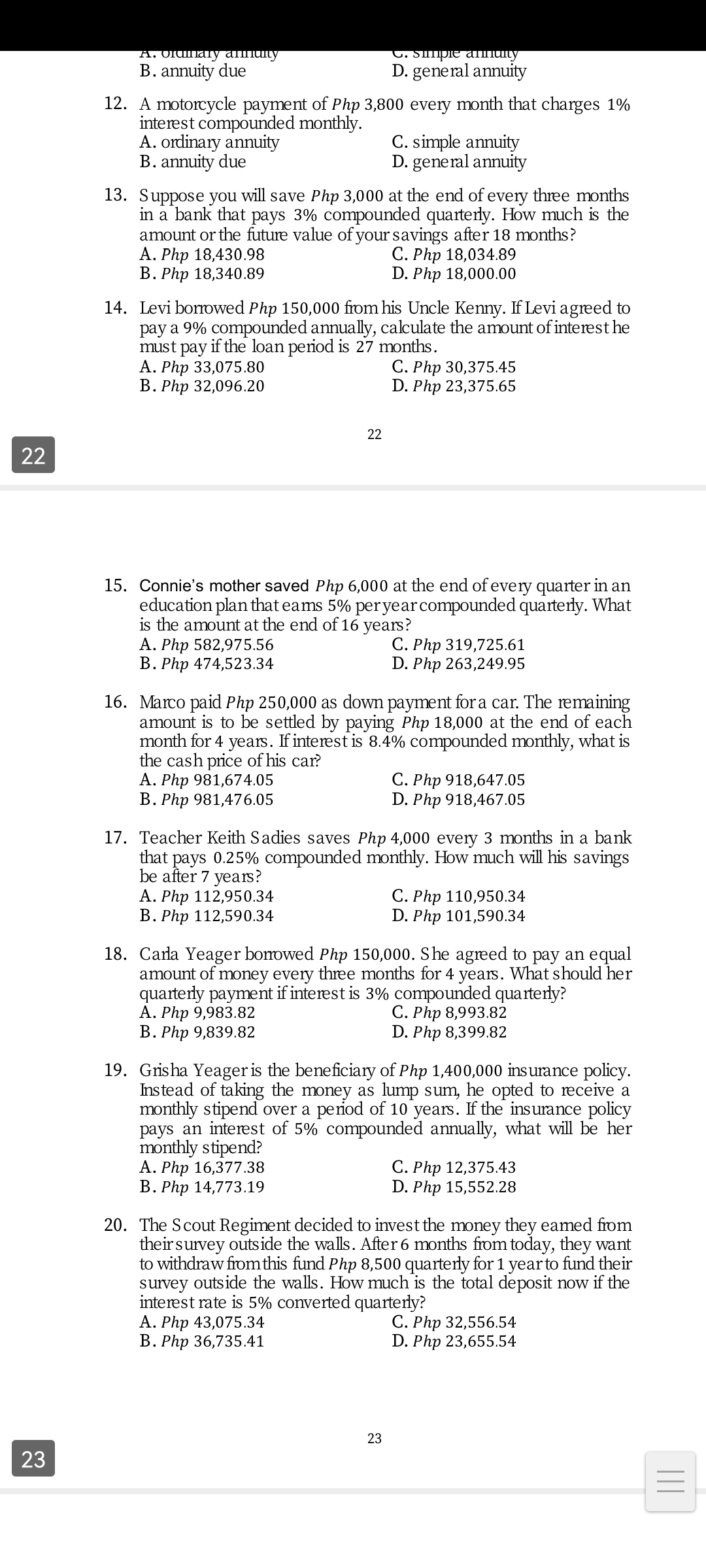 the letter of the best answer on your paper. 1. The payment