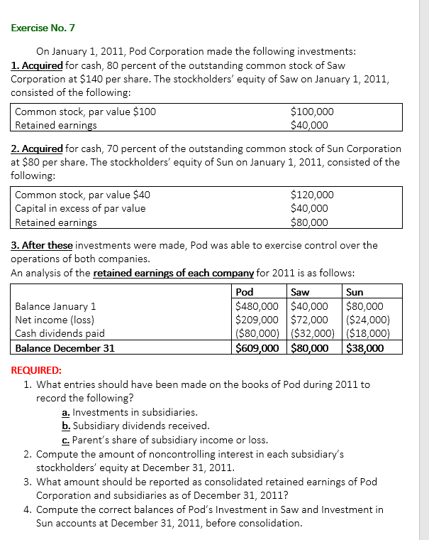 explain the answer in an easy and understand way Exercise No. 7
