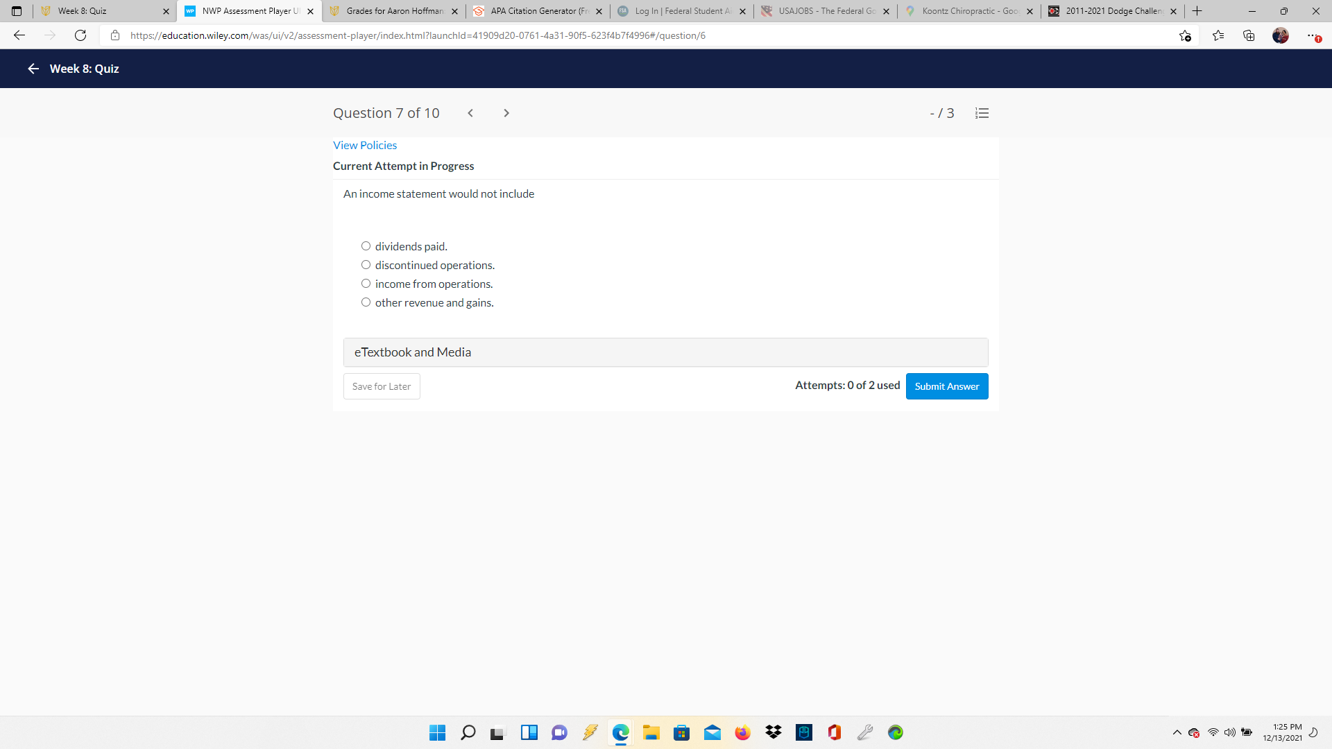 following Income Statement (in millions): SKYSONG, INC. Income Statement For the Year