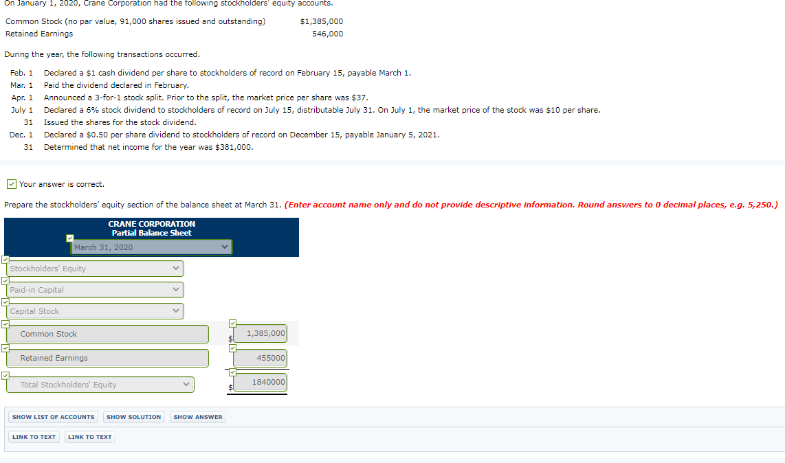 Need help completing this question On January 1, 2020, Crane Corporation had