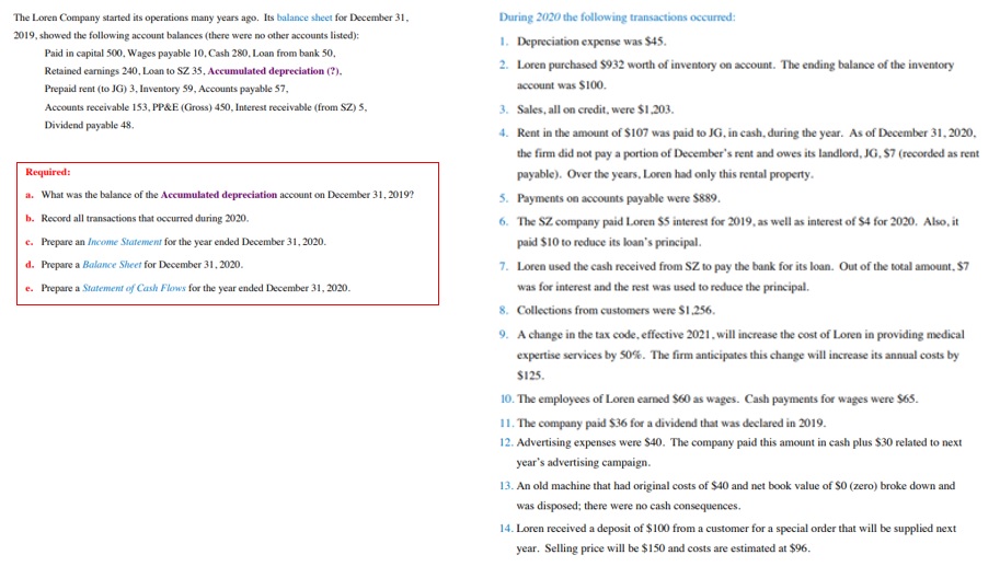 please provide answers so I can check work for required questions (a-e)