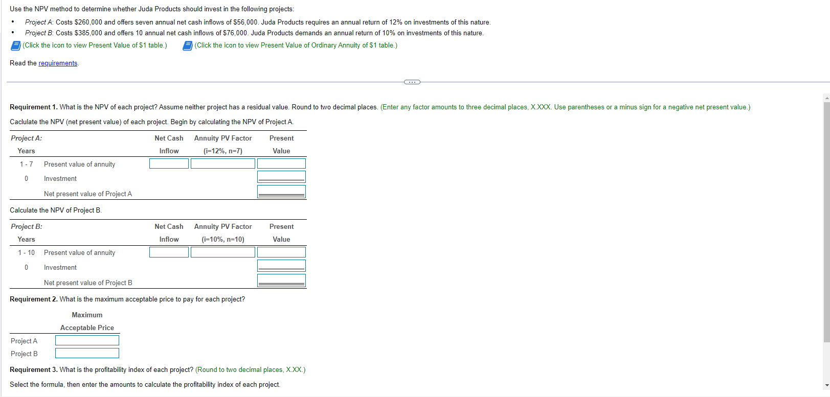 Use the NPV method to determine whether Juda Products should invest