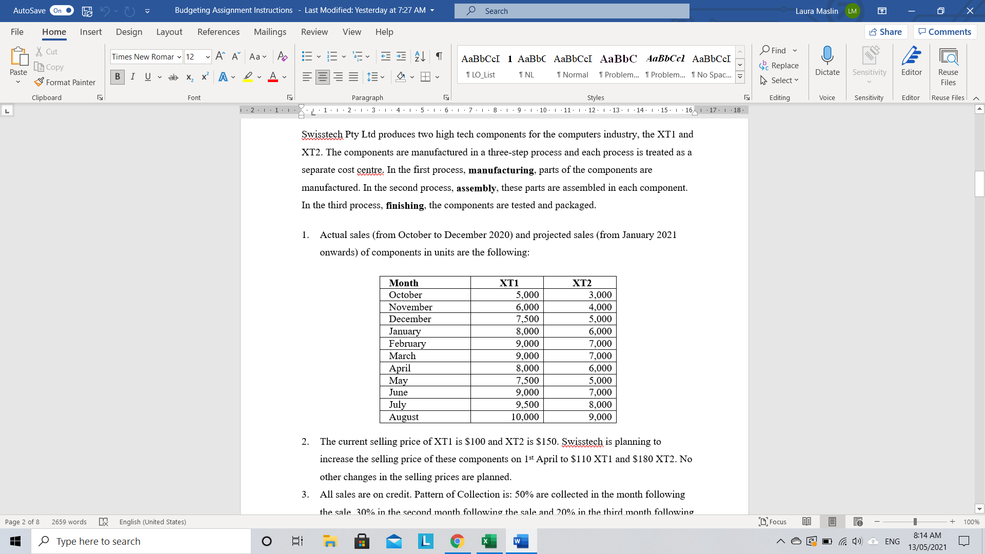  AutoSave On . Budgeting Assignment Instructions - Last Modified: Yesterday at