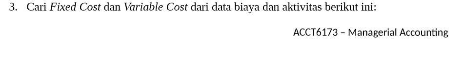 3. Cari Fixed Cost dan Variable Cost dari data biaya dan aktivitas