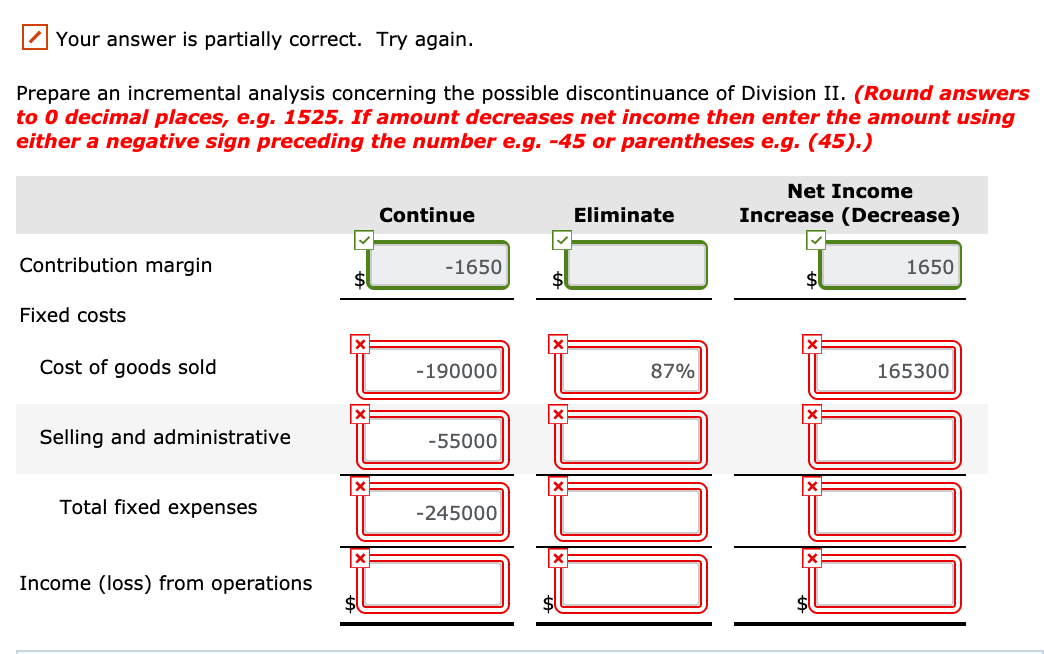 chart based off the divisions. / Your answer is partially correct. Try