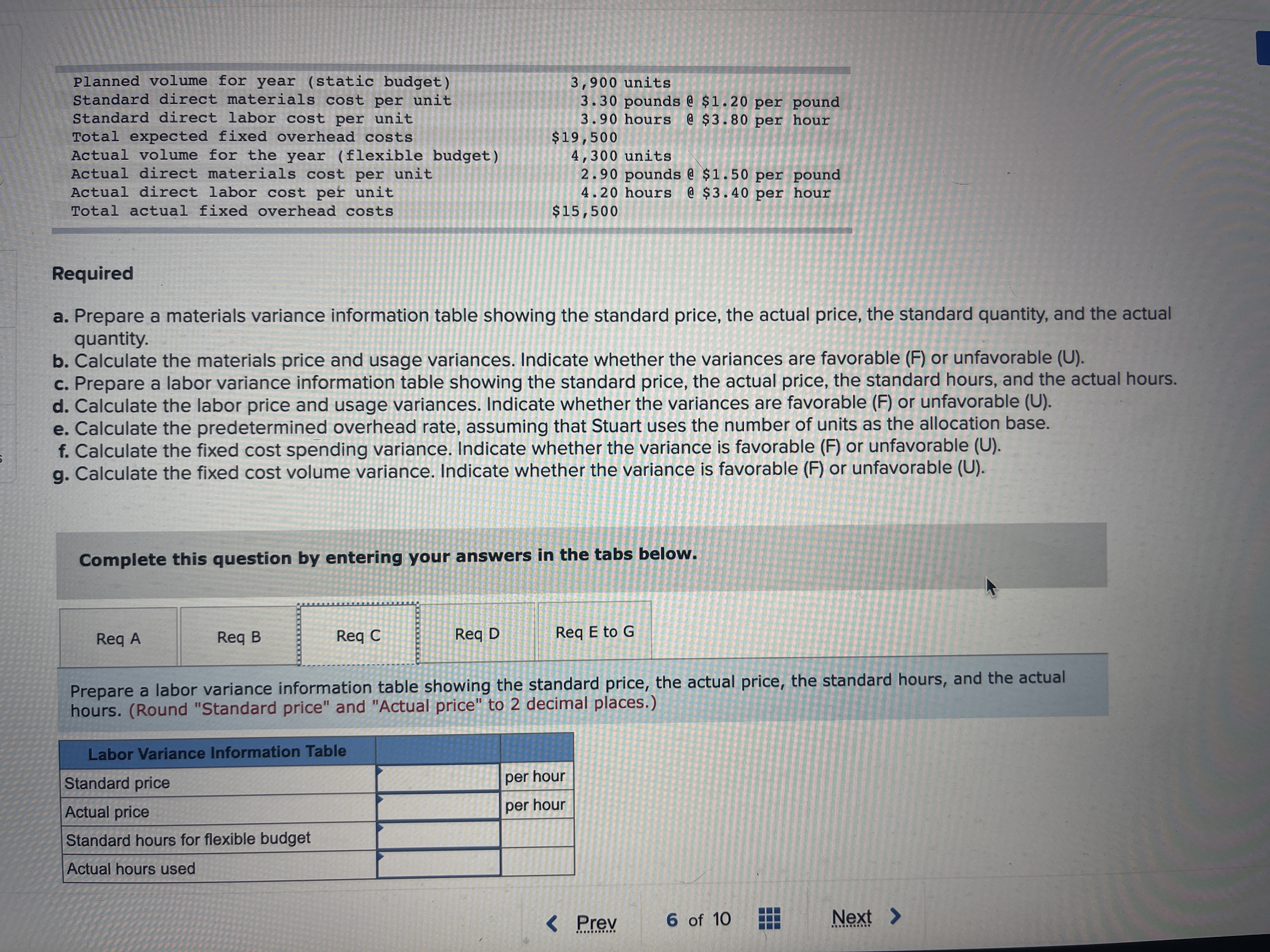 direct labor cost per unit 3. 90 hours @ $3. 80 per