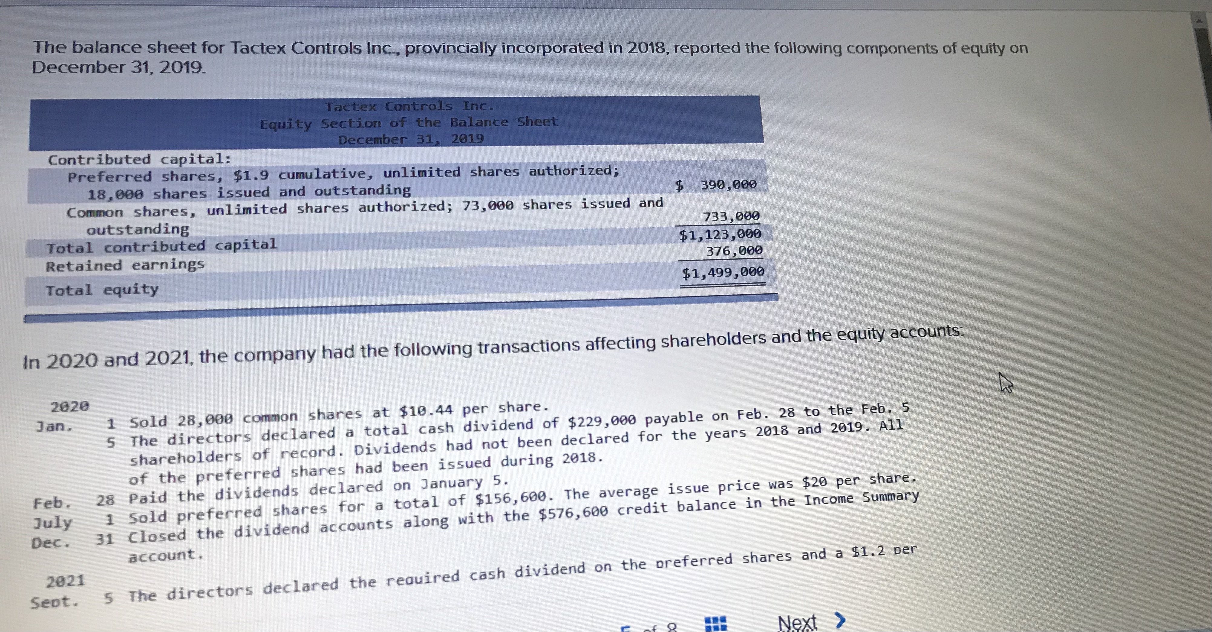 Help me solve this question December 31, 2019. The balance sheet for