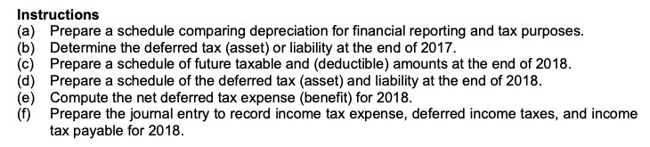  Instructions (a) Prepare a schedule comparing depreciation for financial reporting and
