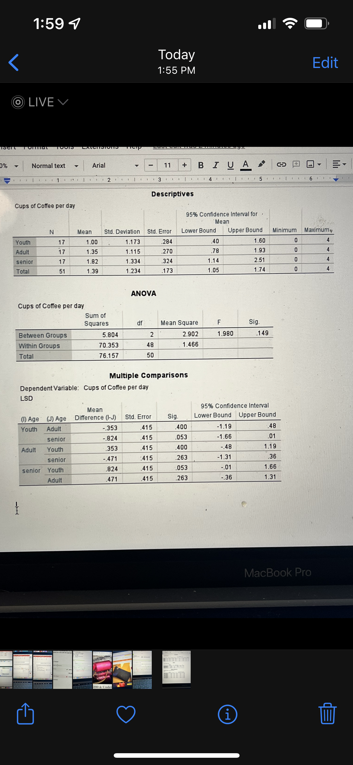 1:59 @ LIVE v Normal text Cups of Coffee per day Arial