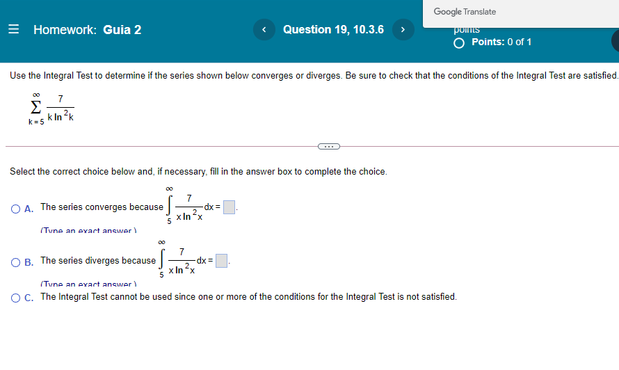 Homework: Guia 2 Question 19, 10.3.6 Google Translate poi"Ls O Points: O