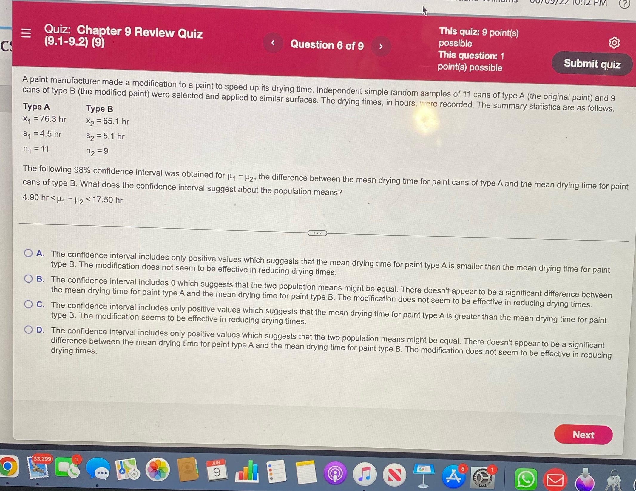 This quiz: 9 point(s) E Quiz: Chapter 9 Review Quiz Question