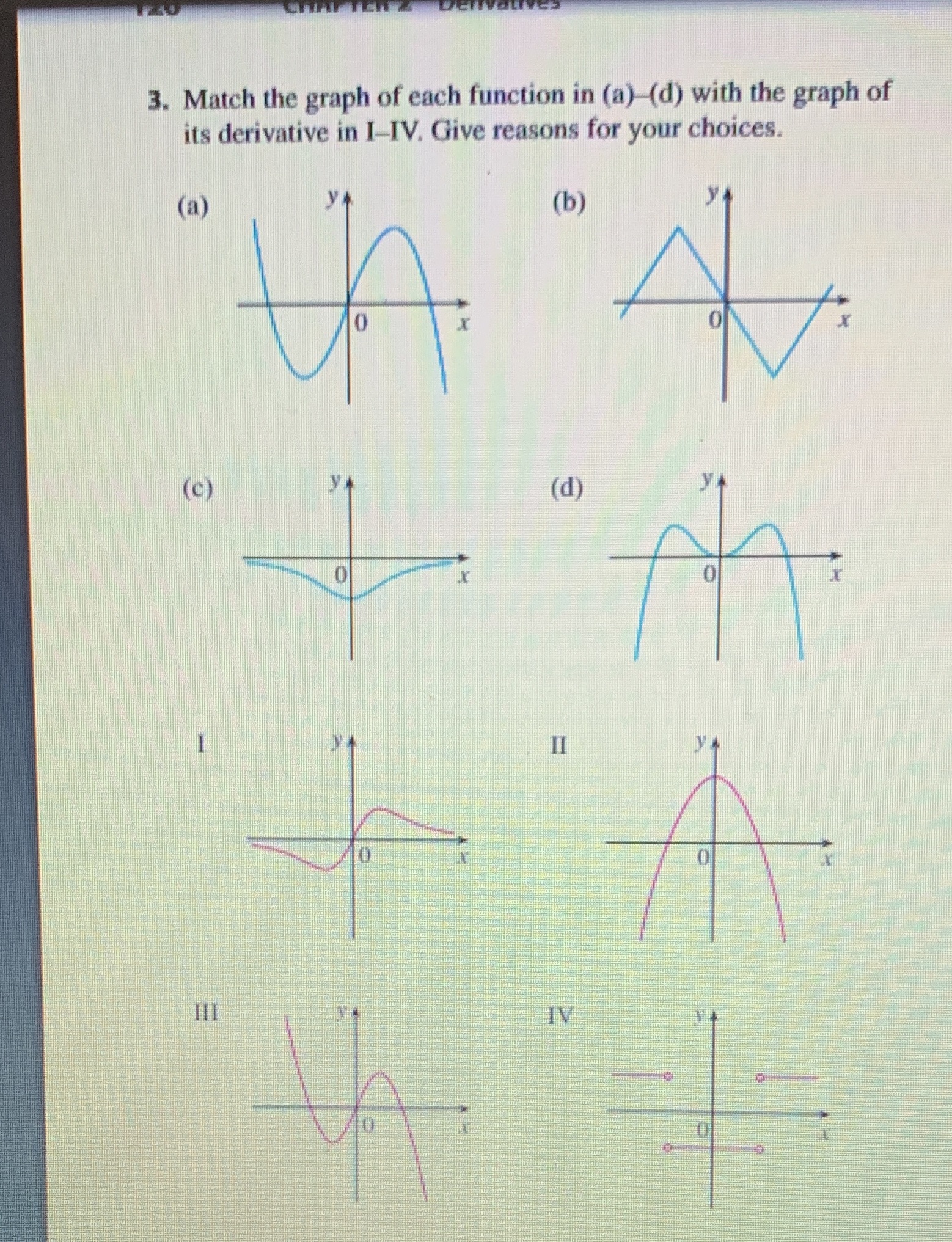  3. Match the graph of each function in (a) (d) with