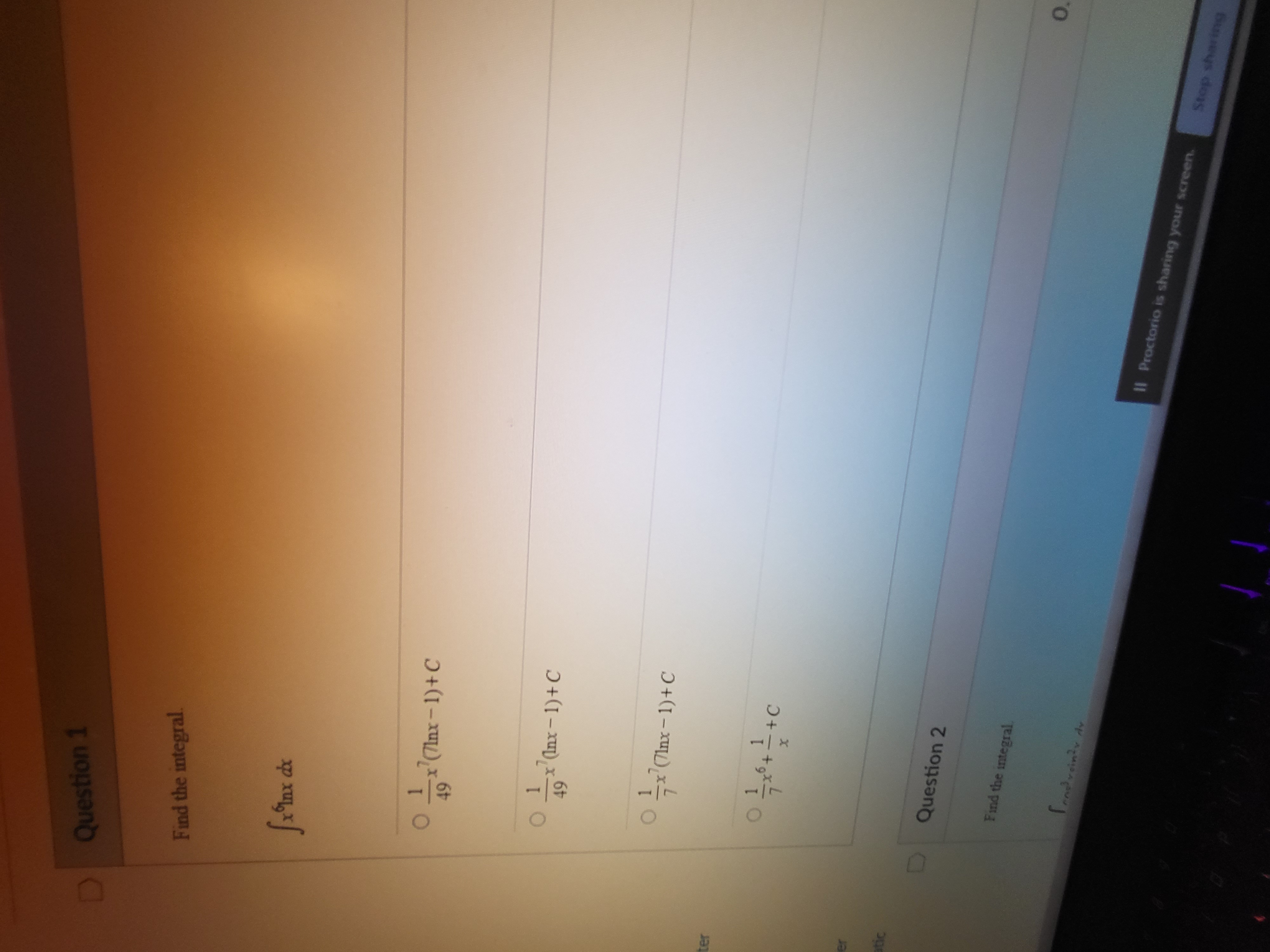 D Question 1 Find the integral. x Inx box 0 1