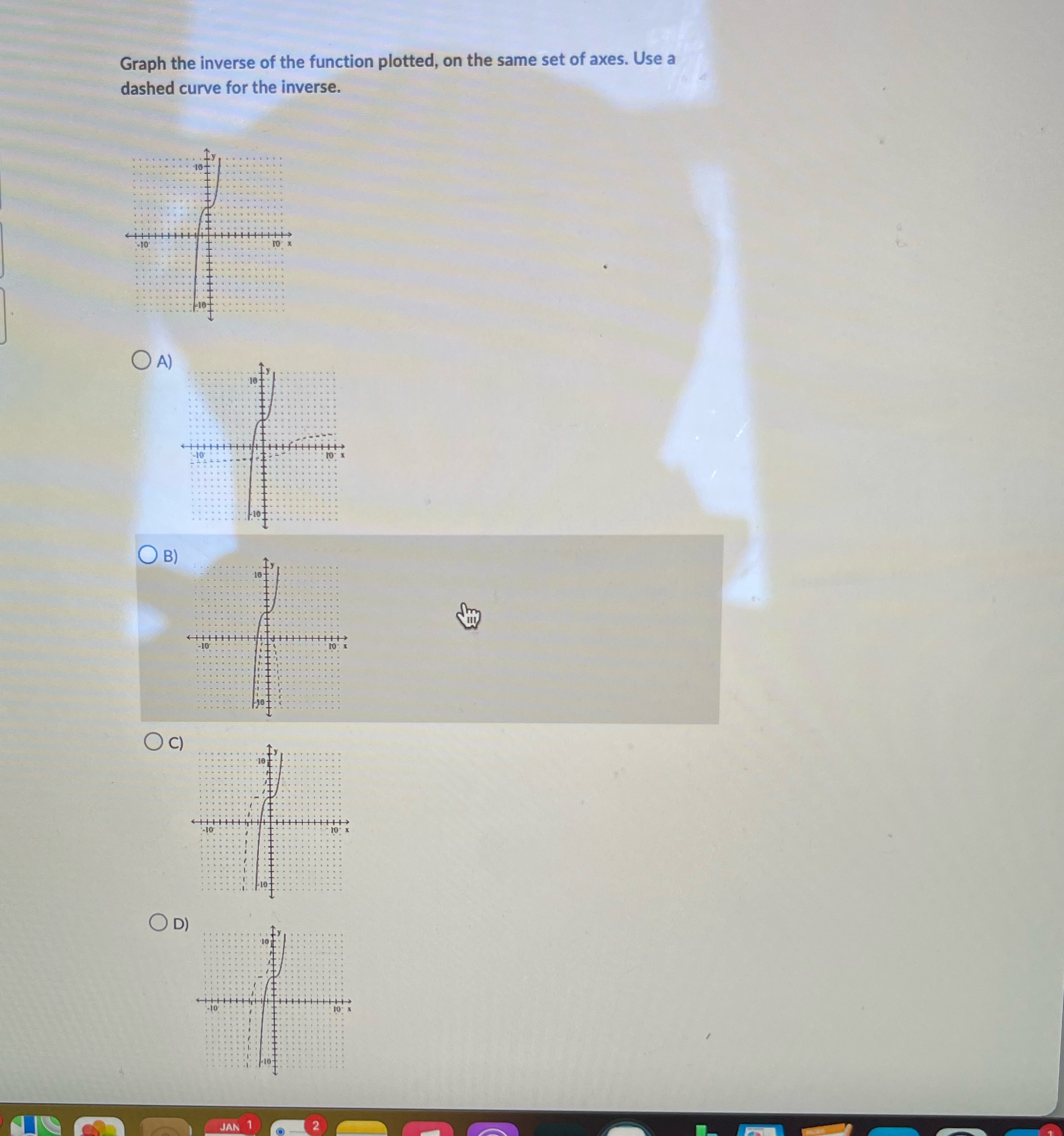  Graph the inverse of the function plotted, on the same set