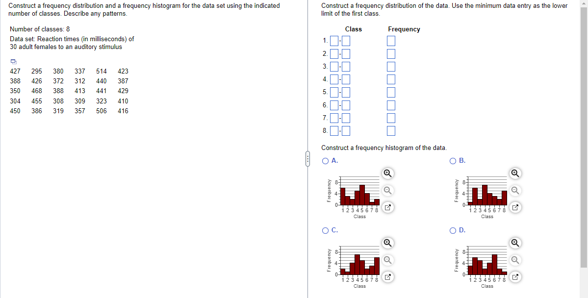  Construct a frequency distribution and a frequency histogram for the data
