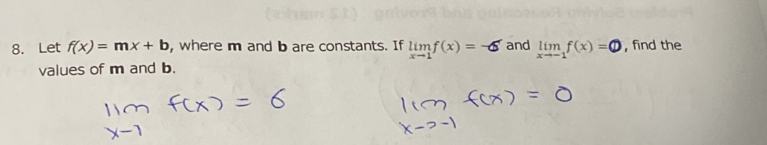 8. Let f(x)= mx+ b, where m and b are constants. if