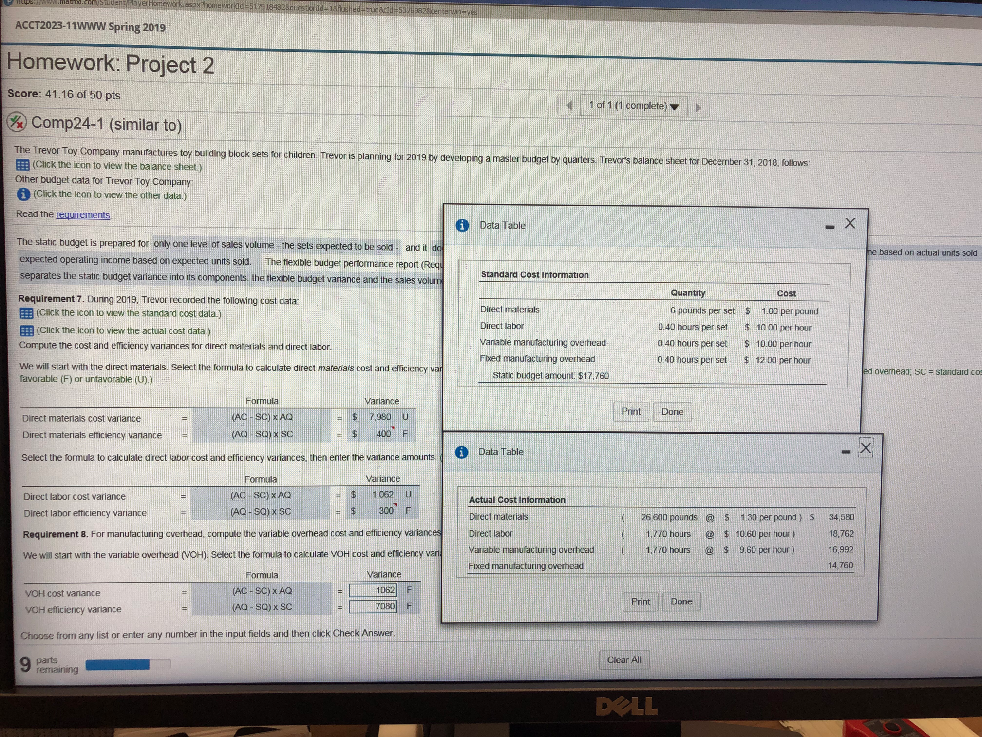 How do I get these efficiency variances for requirement 7? shestionld -