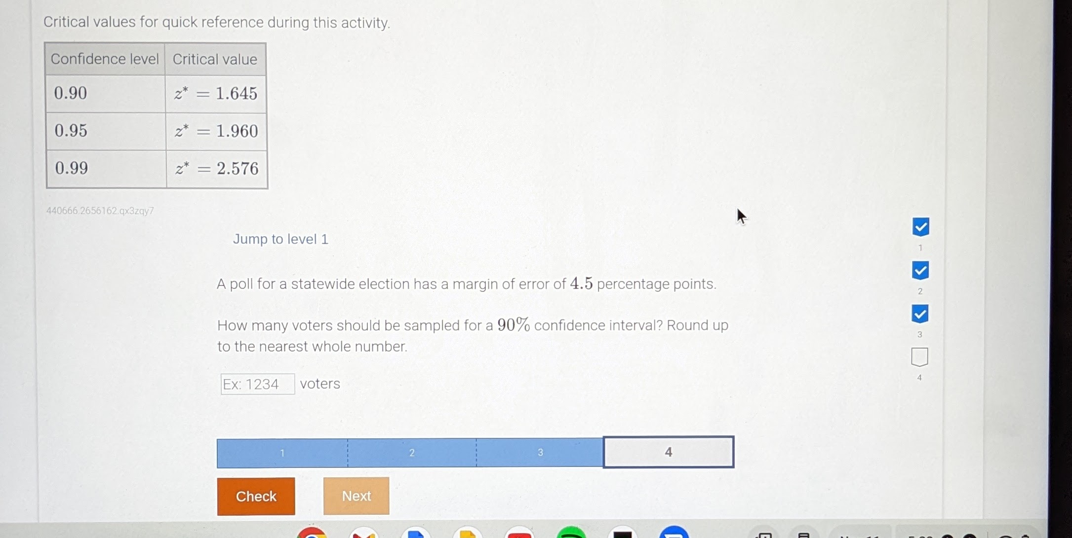 Critical values for quick reference during this activity Jump to level