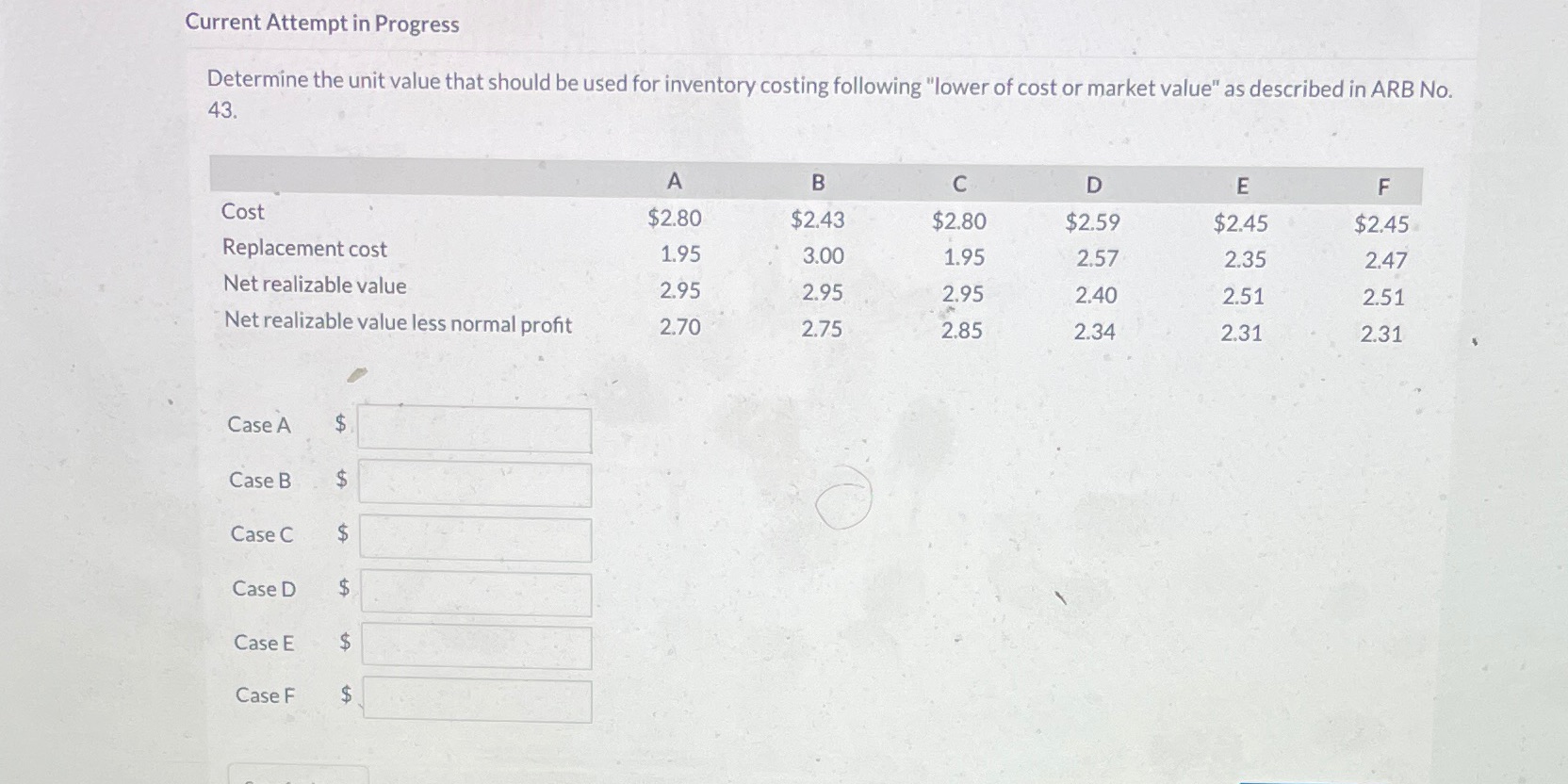 Current Attempt in Progress Determine the unit value that should be