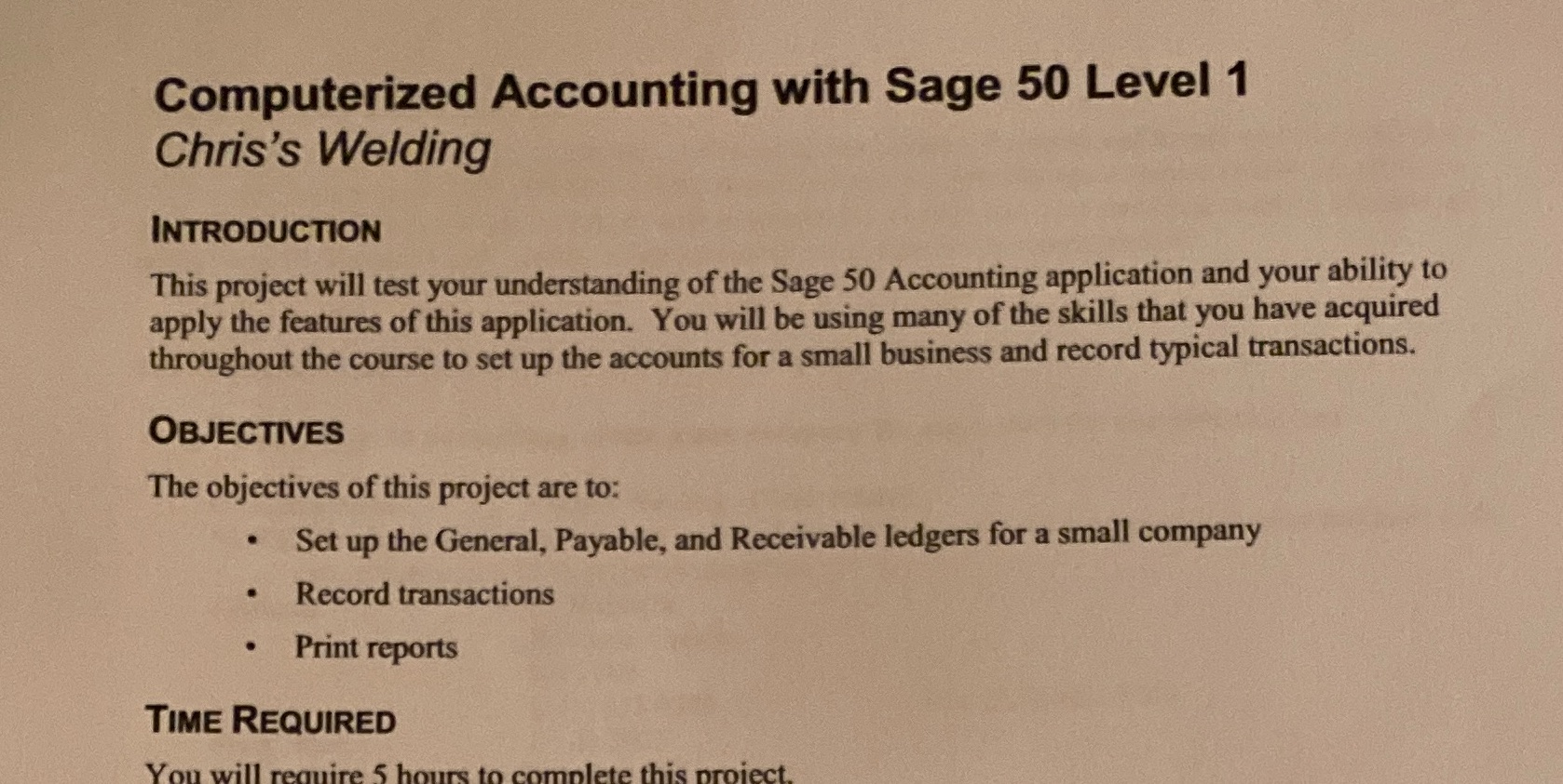 Final Project 1 Computerized Accounting with Sage 50 Level 1 CAA4 (The