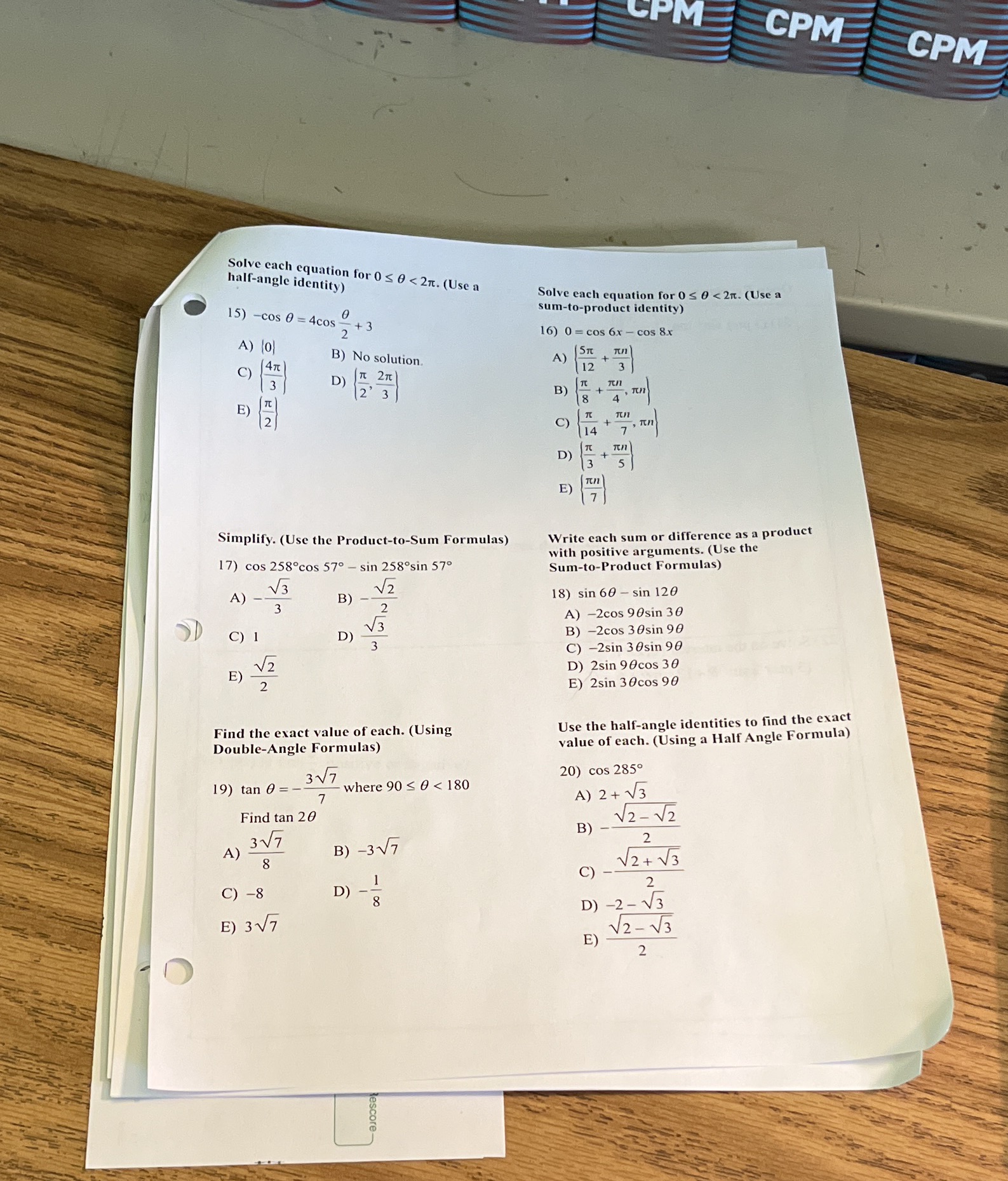 solve each equation for o s O < 2,t. (Usc a IS)