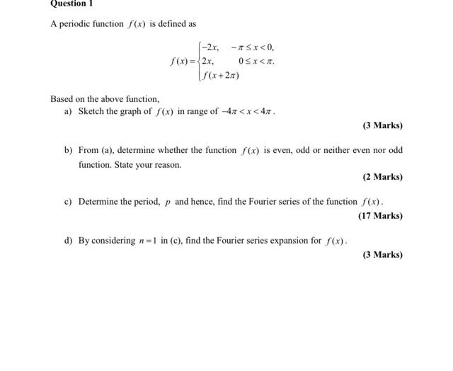 A periodic function nx) is defined as 2x, _f(x+2) Based on the