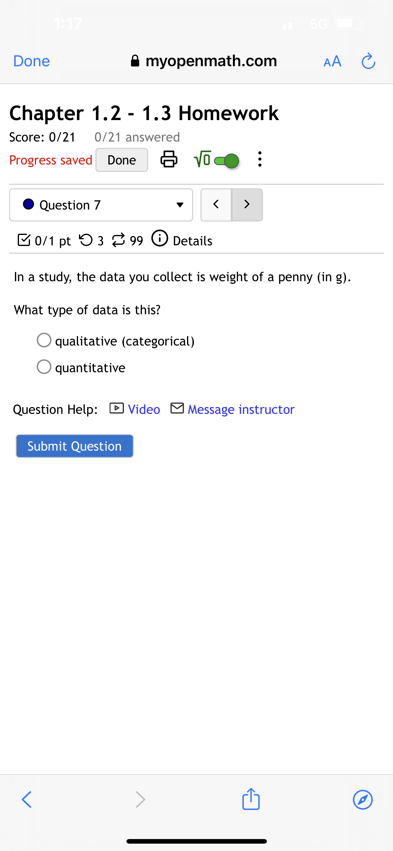 myopenmath.com AA CL Chapter 1.1 Homework Score: 0/13 0/13 answered Progress saved