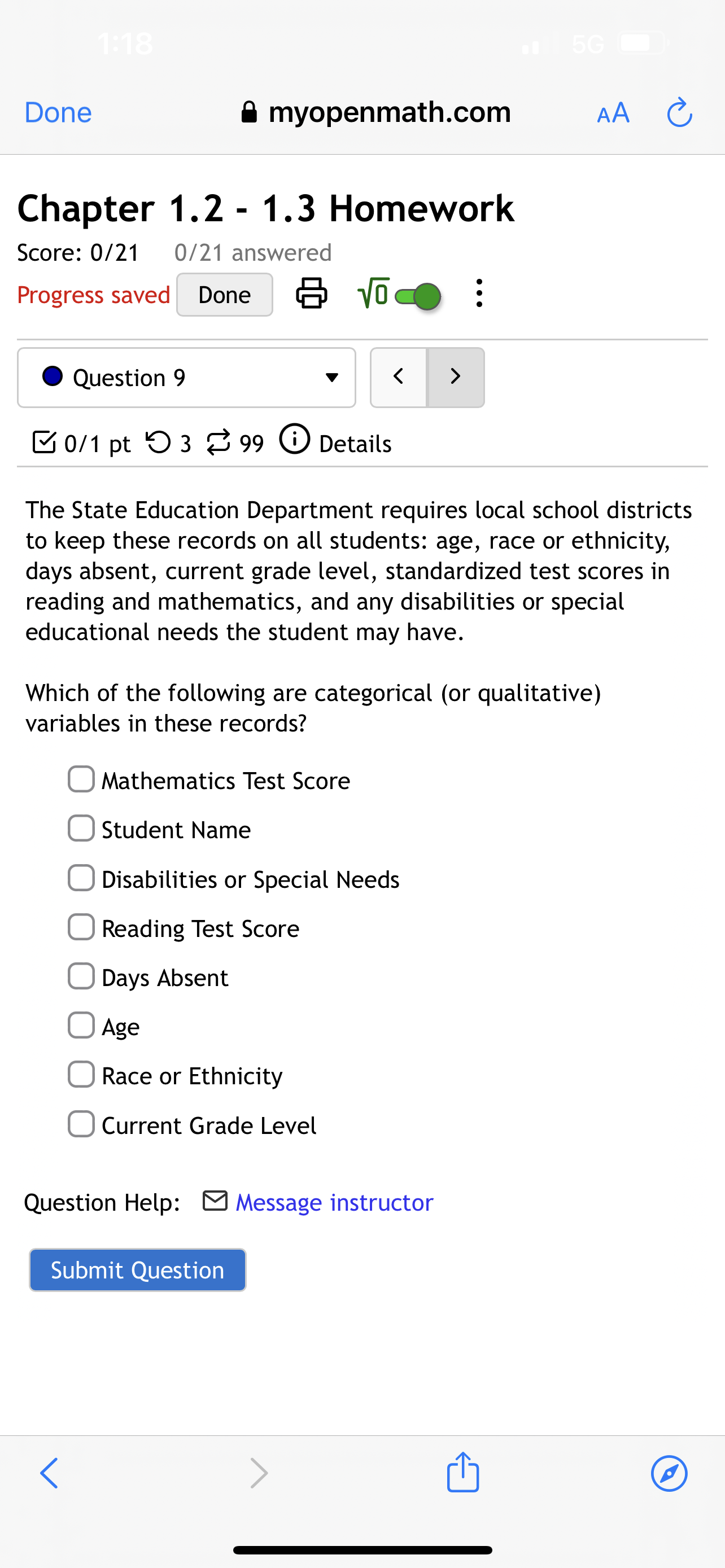 Done EB] VIE' 0 Question 2 v B 0/1 pt '0 3