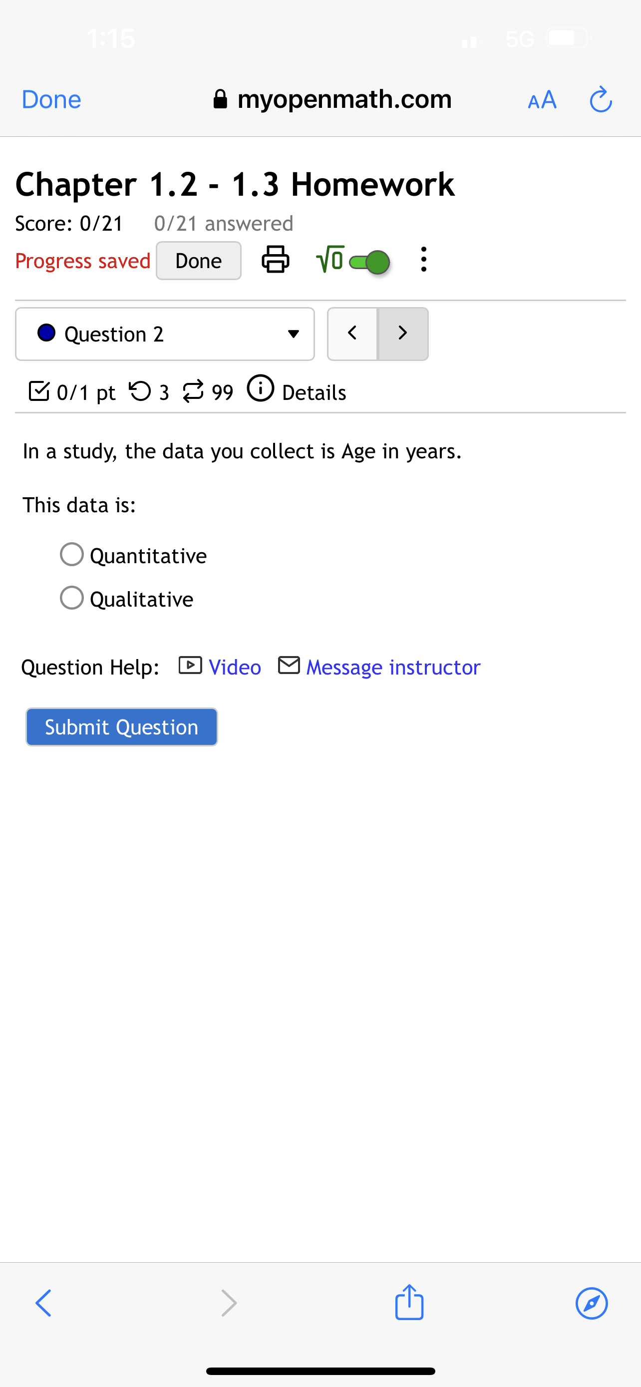 El Video 2 8 Message instructor Submit Question Done 3 myopenmath.com AA
