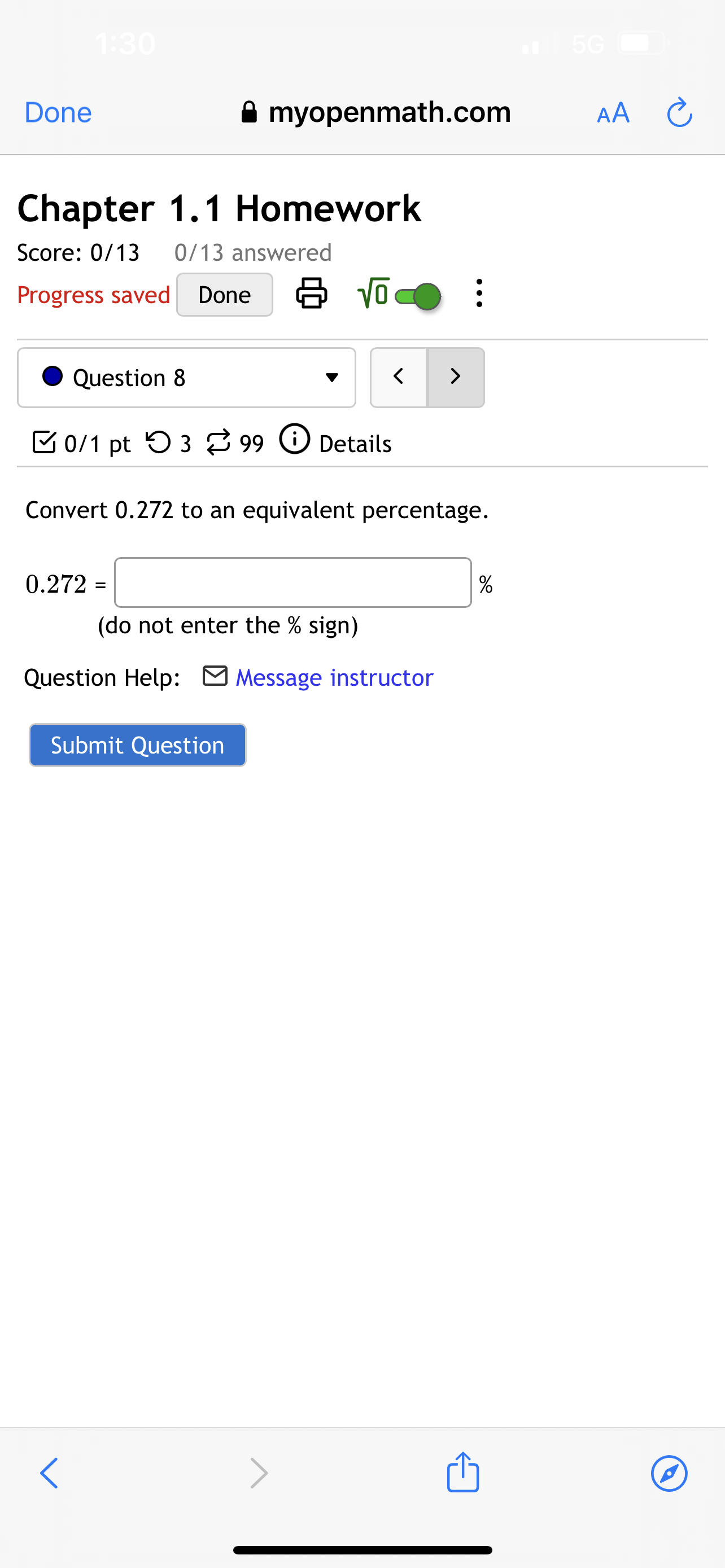 Chapter 1.1 Homework Score: 0/13 0/13 answered Progress saved Done EB] VIE'