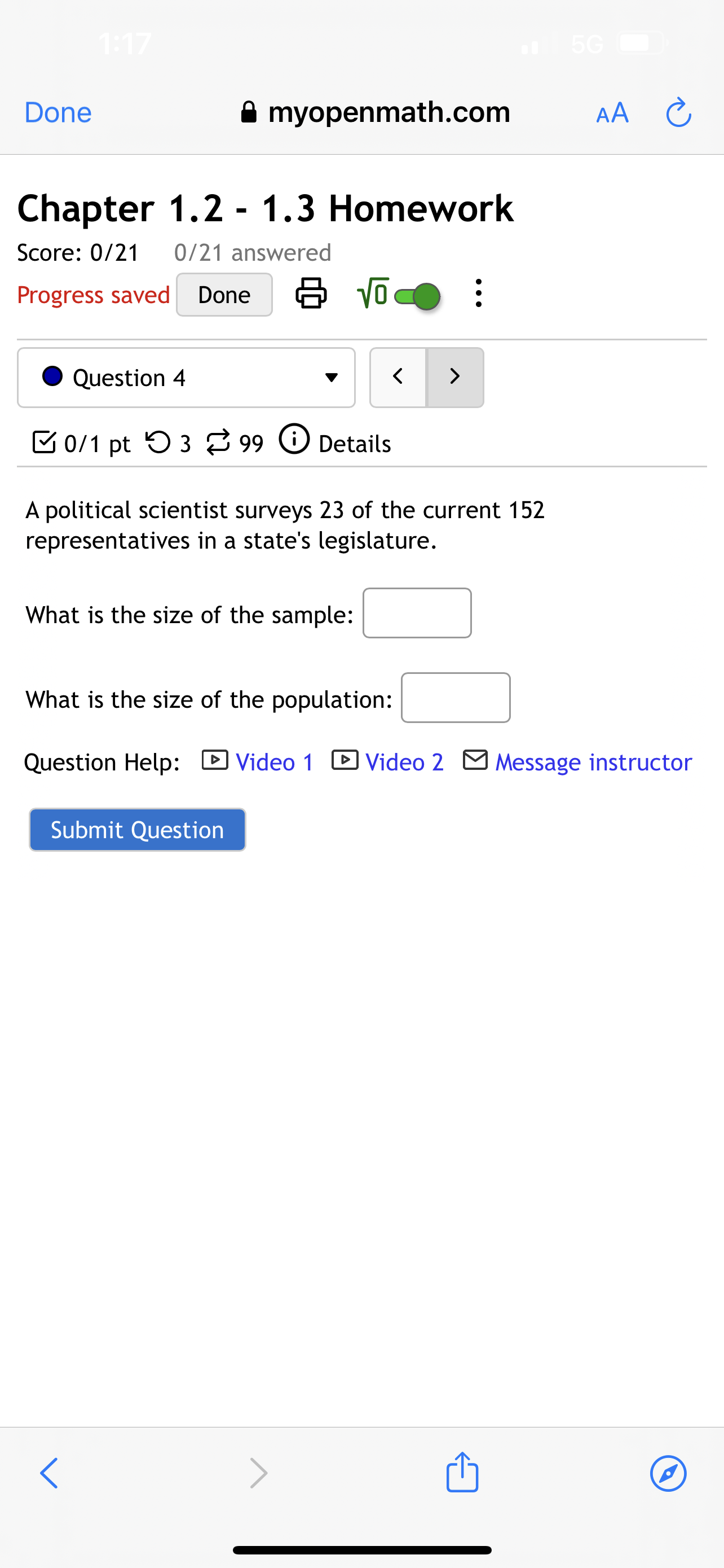 Question Done 3 myopenmath.com AA CL Chapter 1.2 - 1.3 Homework Score: