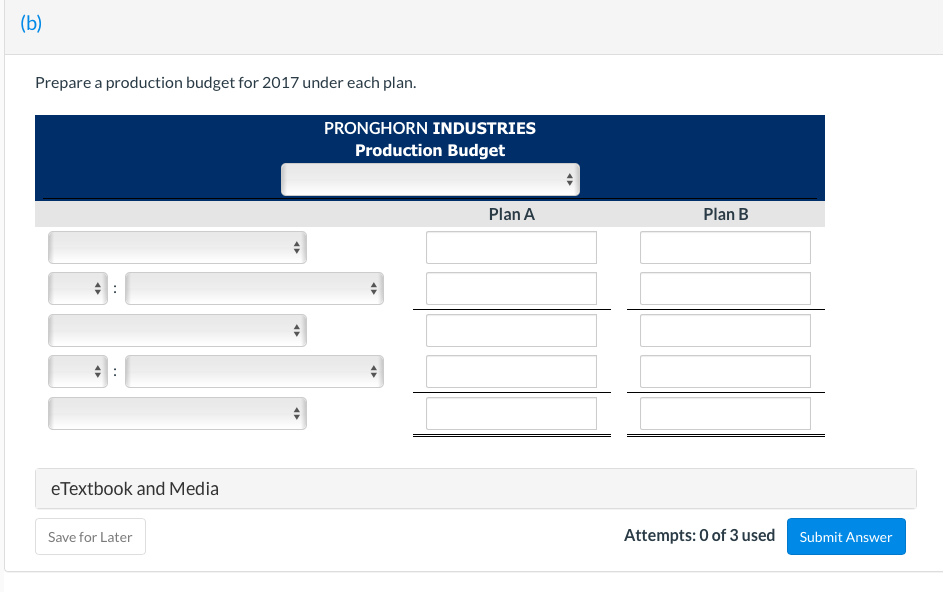 please help (b) Prepare a production budget for 2017 under each plan.