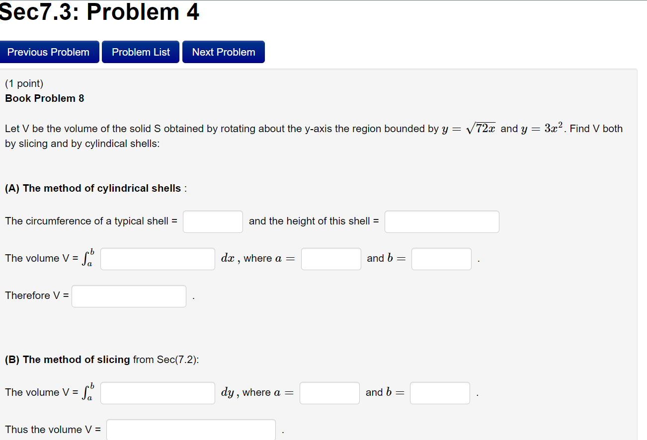 Sec7.3: Problem 4 (1 point) Book Problem 8 Let V be