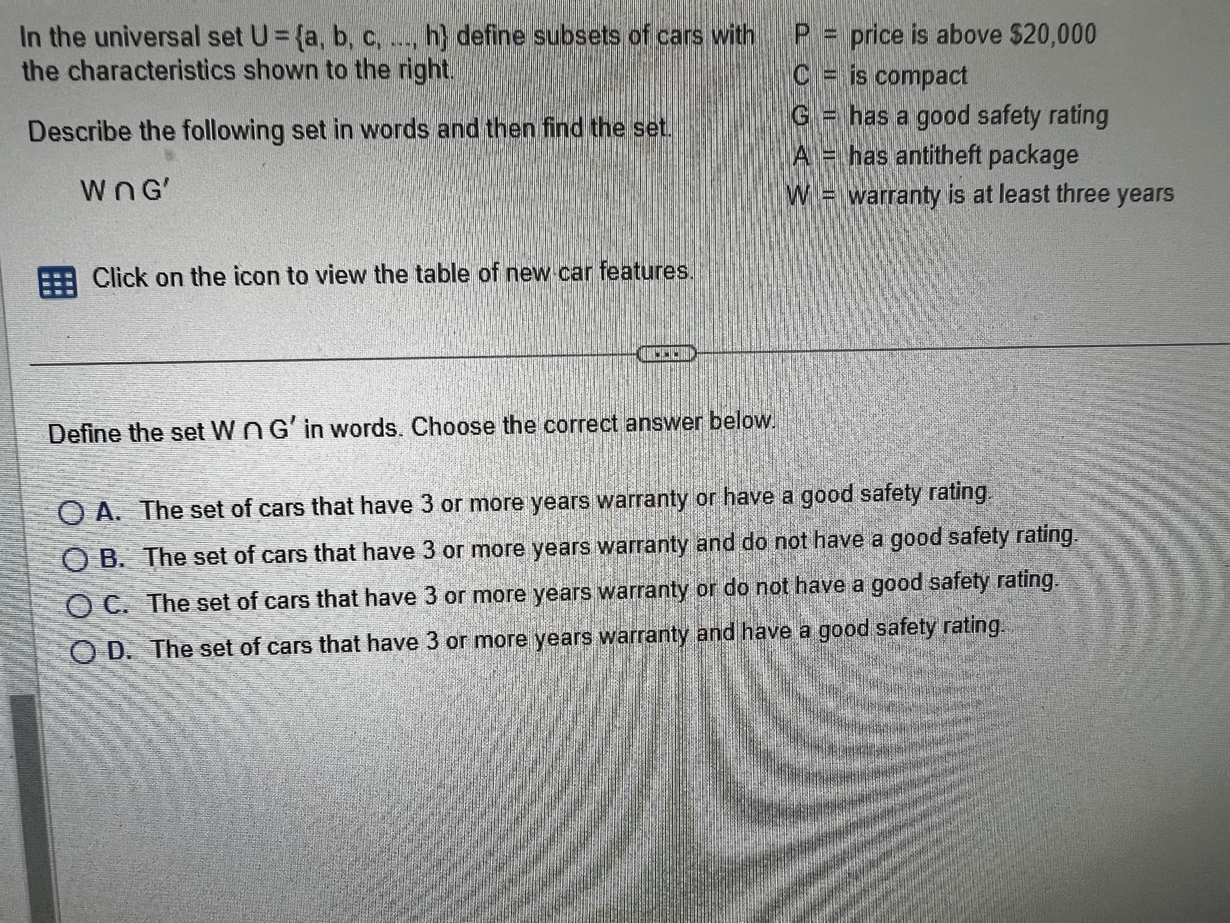 In the universal set U = {a, b. c. .., h)