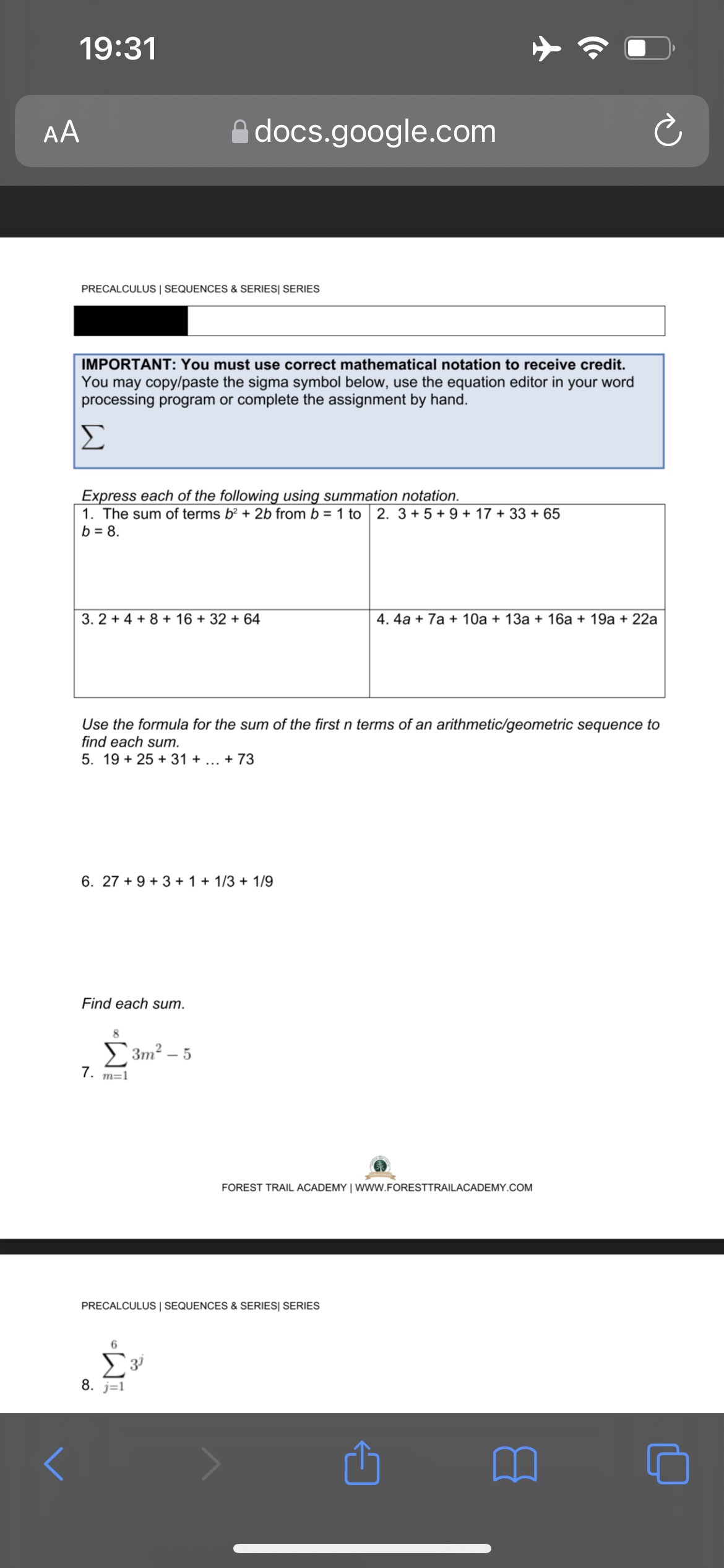  19:31 AA docs.google.com PRECALCULUS | SEQUENCES & SERIES| SERIES IMPORTANT: You