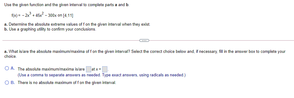  Use the given function and the given interval to complete parts