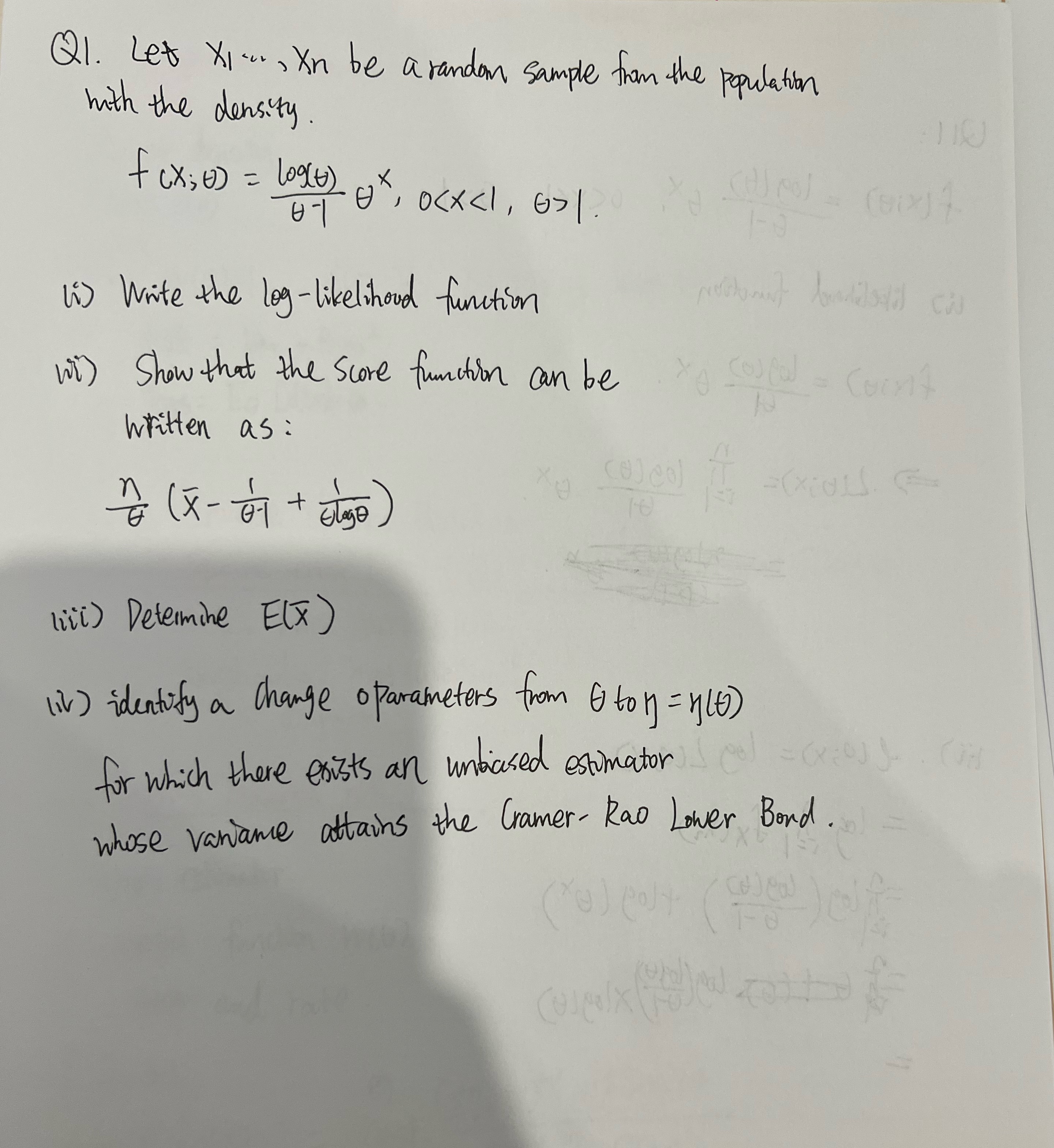 Q1. Let X1- , Xn be a random sample than the