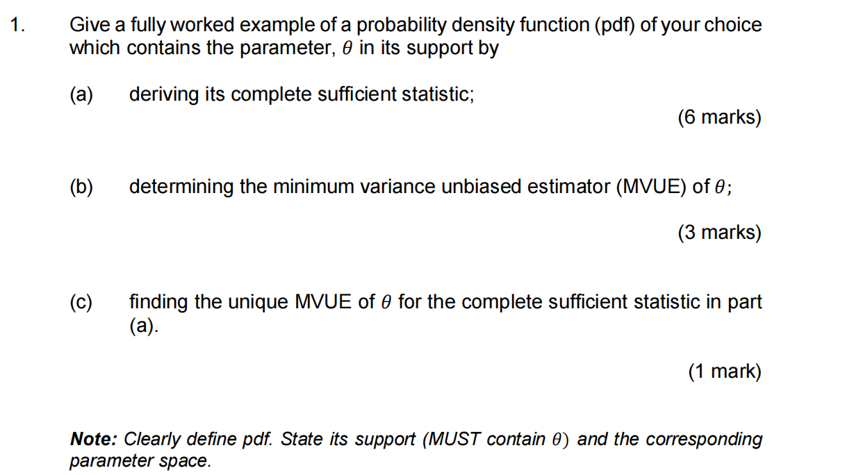 1 . Give a fully worked example of a probability density