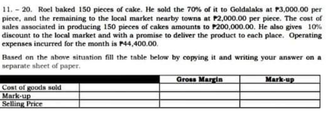 Answer with solution 11. - 20. Roel baked 150 pieces of cake.