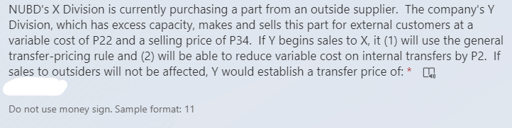  NUBD's X Division is currently purchasing a part from an outside