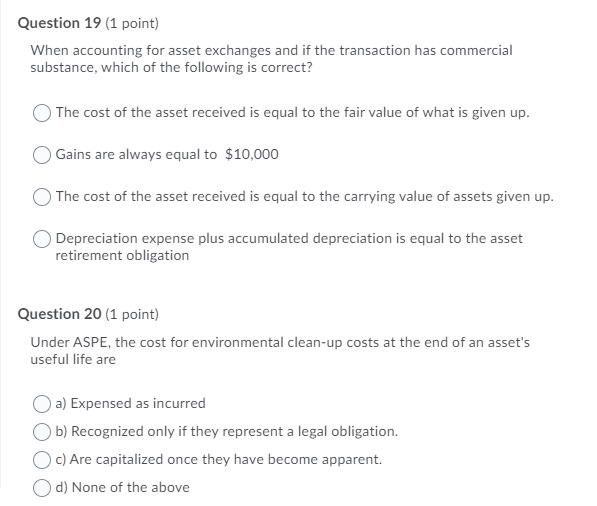 Multiple Choice Accounting Problems (Simple) Question 19 (1 point) When accounting for