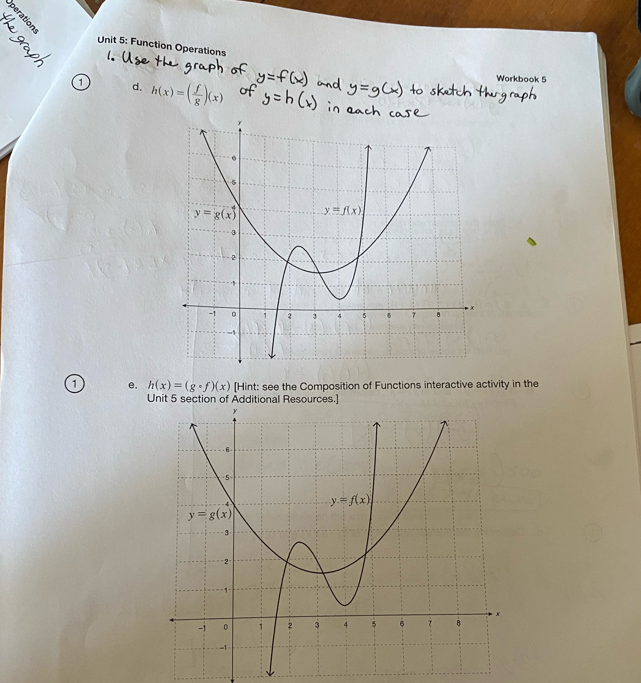 question 1 d and 1 e perations the graph Unit 5: Function