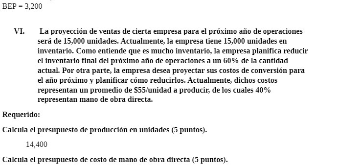 BEP 3,200 VI. La proyeccin de ventas de cierta empresa para el