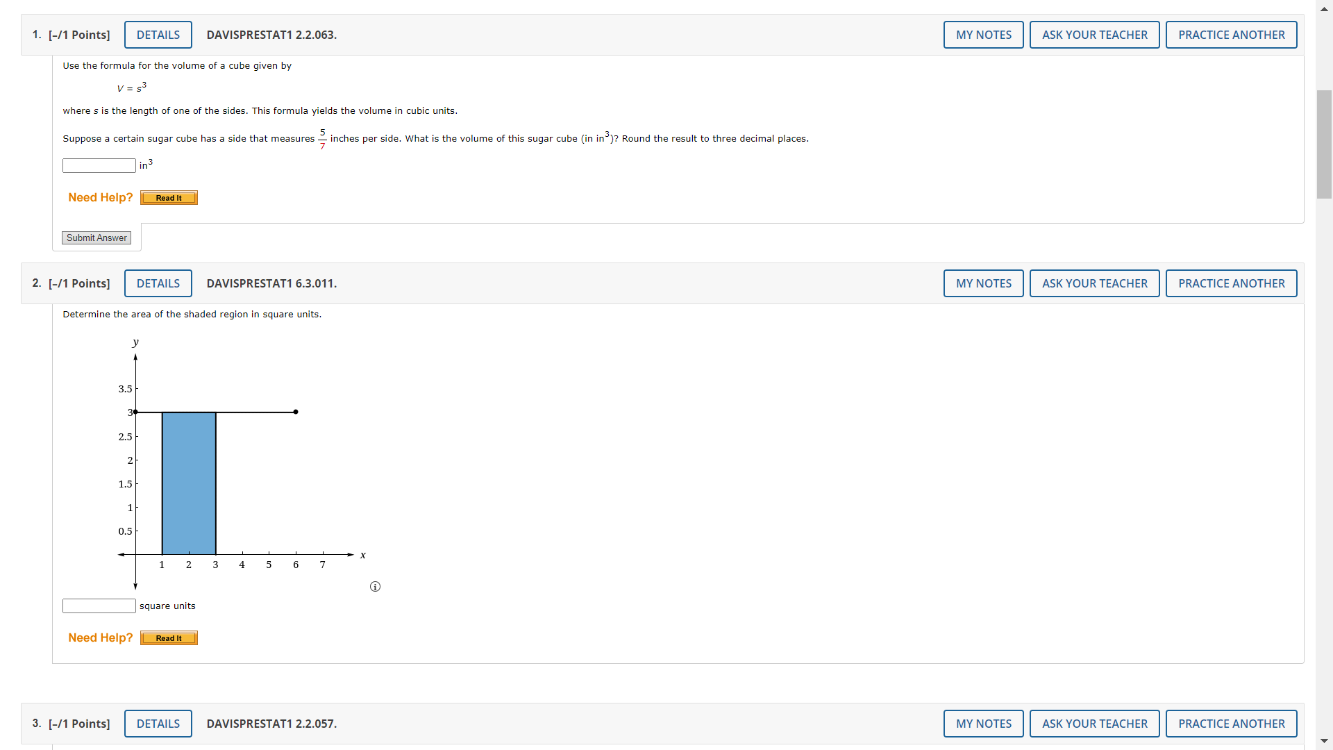 1. [-/1 Points] DETAILS DAVISPRESTAT1 2.2.063. MY NOTES ASK YOUR TEACHER