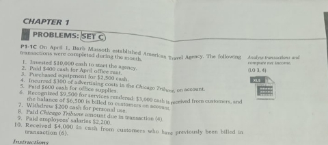 please solve it CHAPTER 1 PROBLEMS: SET C) p1-ic on April 1.